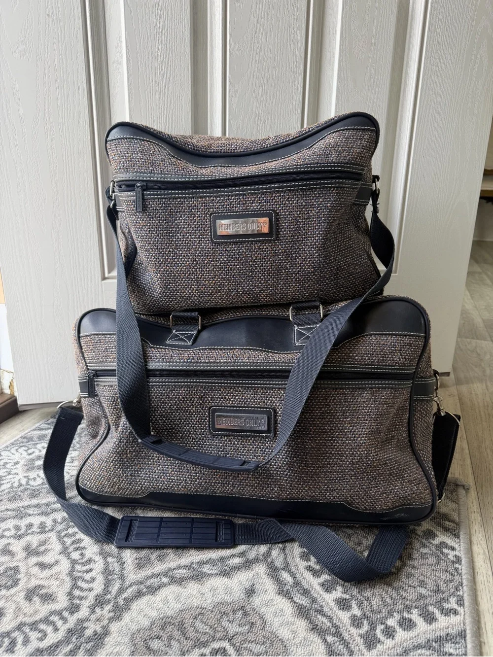 Members only blue and brown Tweed Duffel Bag Set